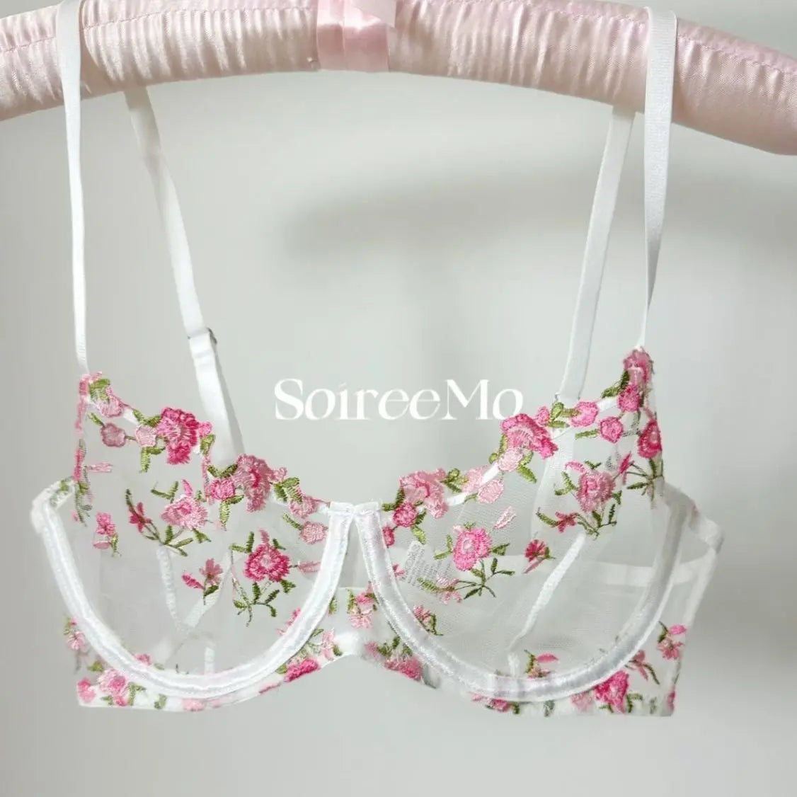 Tägliches französisches Spitzen-BH-Set, durchsichtiges Mesh-Bügel, große Brustunterstützung, Blumenstickerei, Komfortkleidung, sexy MOYISU-Höschen, bezauberndes Set