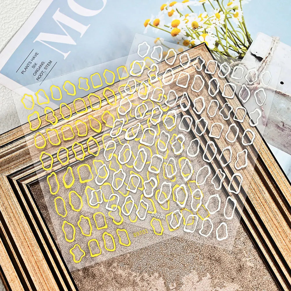 1Pc 3D Gold Hohl Unregelmäßige Geometrische Nagel Aufkleber Holo Metall Rahmen Gold/Silber Aufkleber Platz Selbst Klebe sliders Nagel Deco