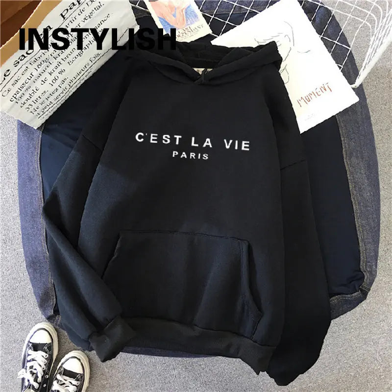 Frauen Casual Drucken Lose Hoodies Frühling Langarm Mit Kapuze Sweatshirt Harajuku Einfache Tops Faul Stil Pullover 2023 Streetwear