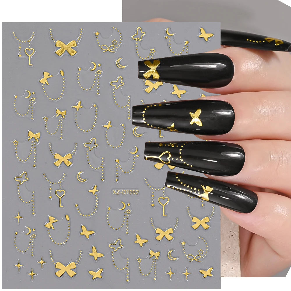 1 Stück Blauer Edelstein Stern Sonne Mond Nagelaufkleber 3D Böhmisches Sternenlicht Herz Schlange Selbstklebende Abziehbilder Französische Linien Streifen Maniküre Sliders