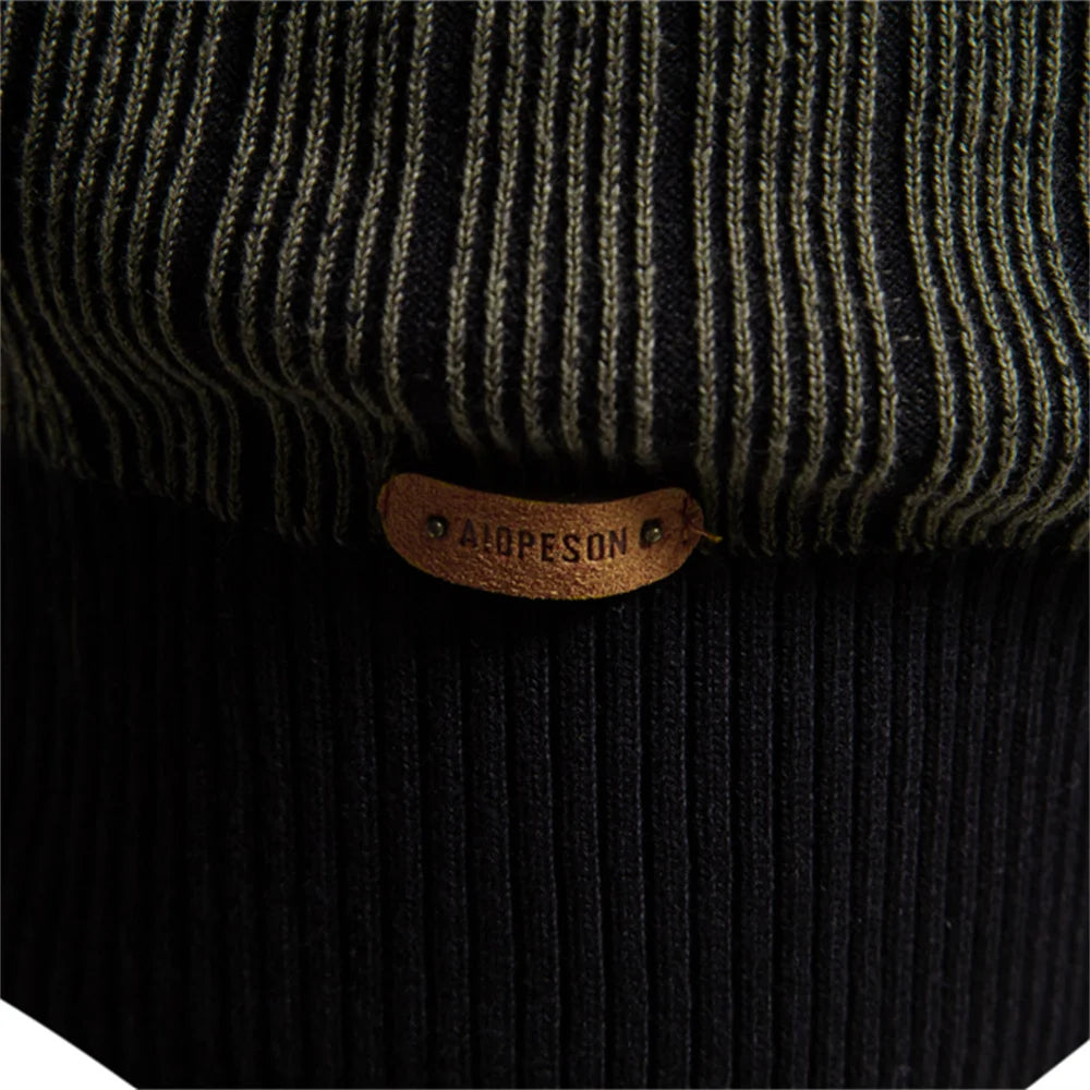 Aiopeson neues Design Herren Mock Neck Baumwolle Pullover Pullover Herbst Winter warm gestreiften Pullover für Männer