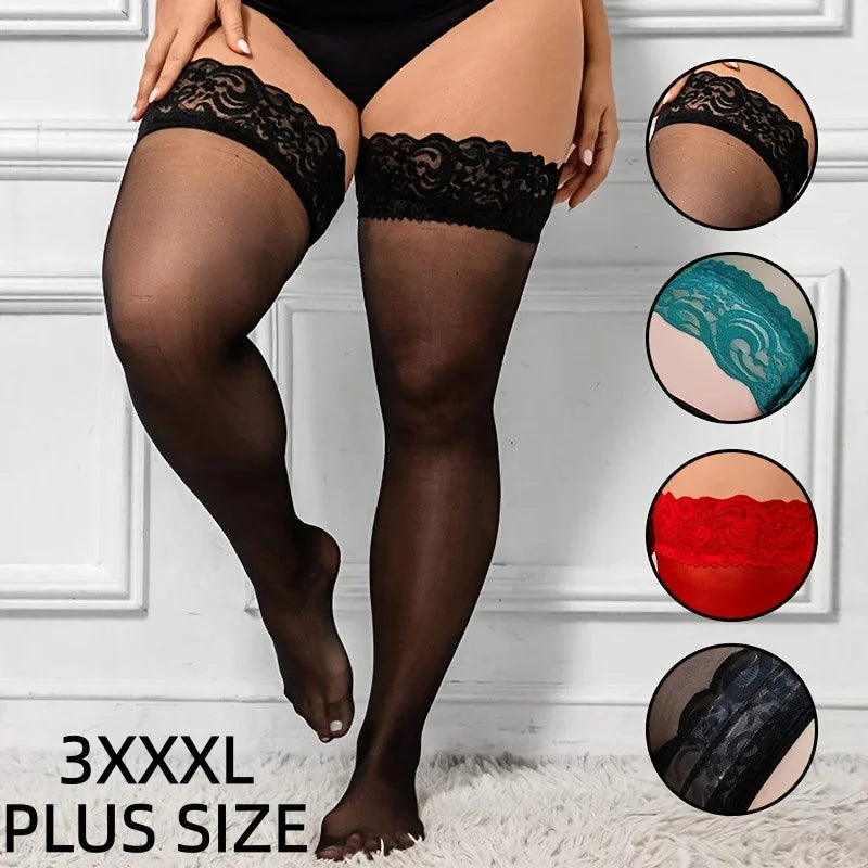 NEWJOINFUN Plus Size Lolita Gothic Mädchen Oberschenkelhohe lange Socken Damen schwarze Spitzen-Overknee-Strümpfe Mode Street Wear XXXXL
