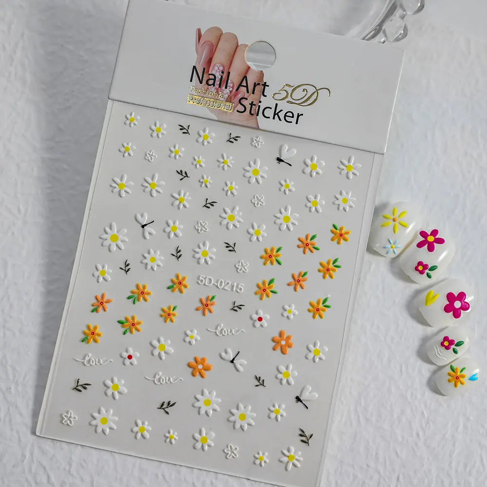 5d exquisite Gänseblümchen Nagel Aufkleber 1 Blatt bunte Blumen Nagel Aufkleber 8*10cm selbst klebende luxuriöse Gänseblümchen Nail Art Aufkleber Dekor 9 #