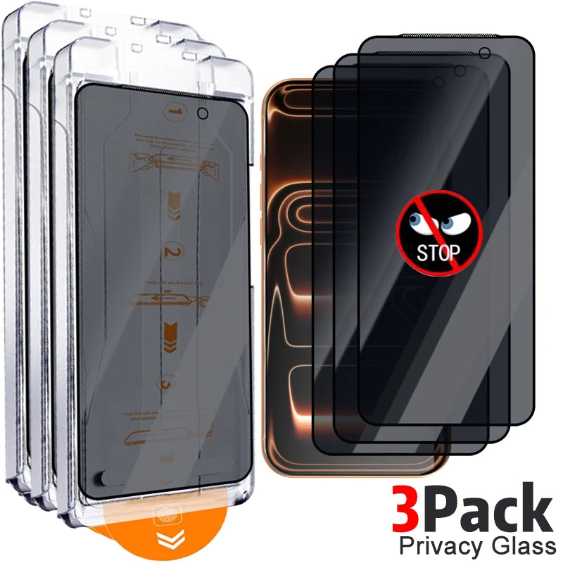 Einfach zu installierende Sichtschutzschutzfolien aus gehärtetem Glas für iPhone 17/17 Air/17 Pro/17 ProMax Anti-Spionage-Folie mit automatischer Ausrichtung