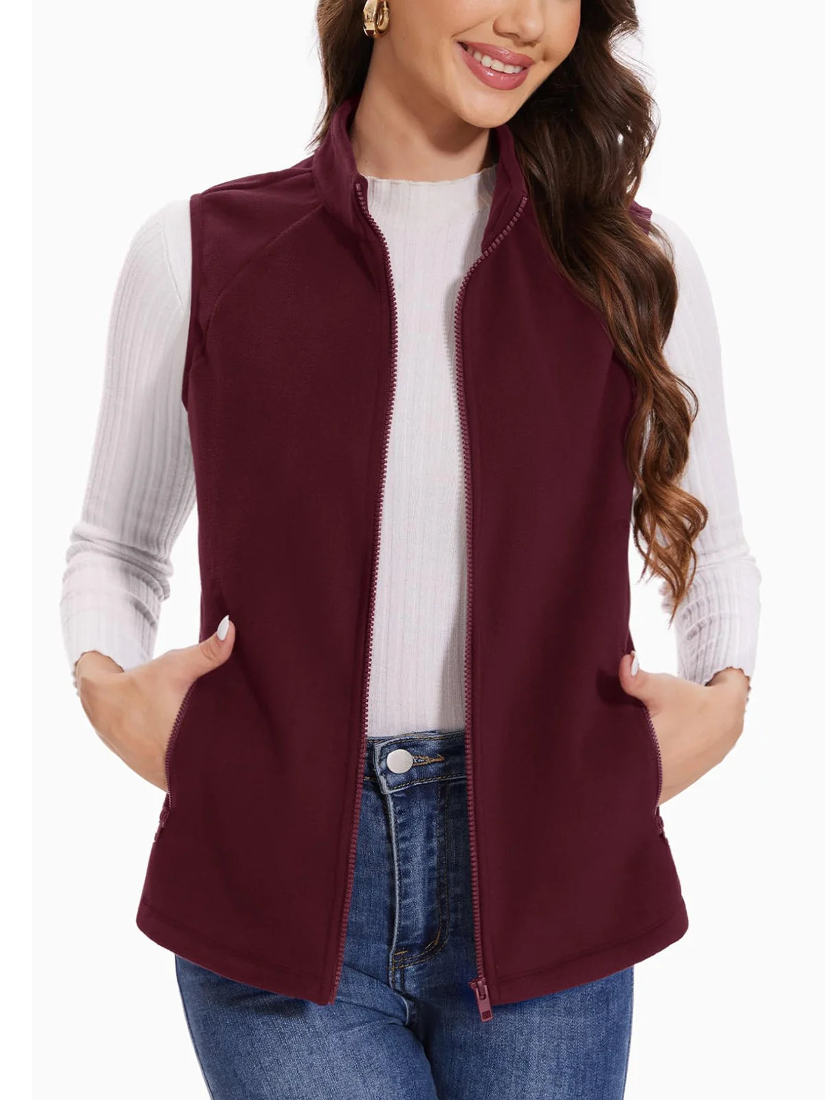 TACVASEN Herbst Winter Fleece Weste Damen warme ärmellose Jacken mit durchgehendem Reiß verschluss leichte Outdoor-Wander weste weibliche Weste