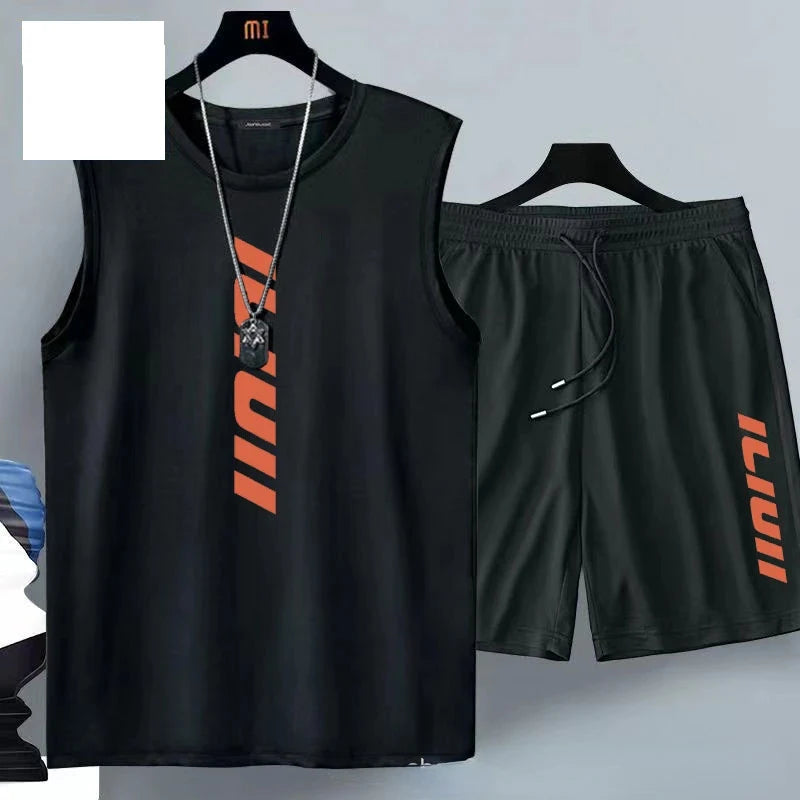 Sommer Herrenmode Lässiger Basketball-Anzug Street Sportwear 2-teiliges Atmungsaktives Kurzarm-T-Shirt+Jogging-Shorts-Set