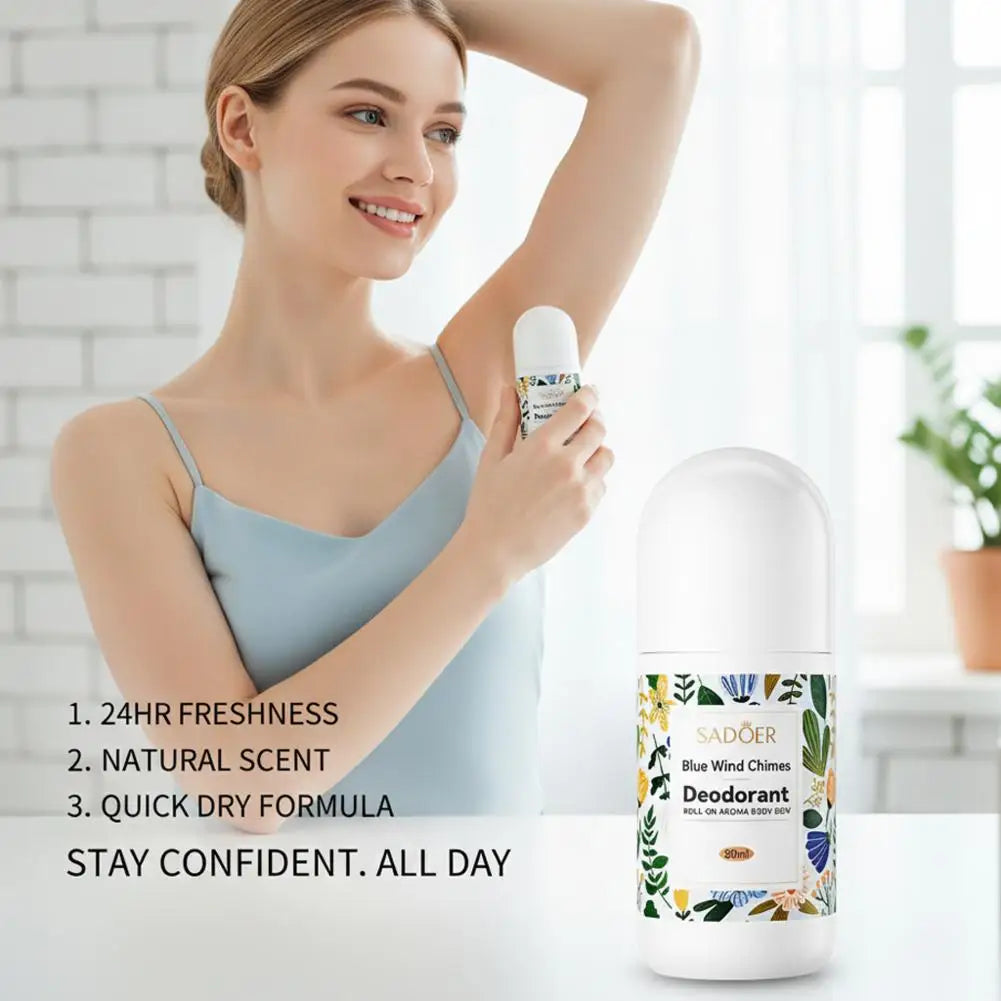 SADOER 50ml Original Deodorant Romantischer Rosenduft Roll-On Aroma Körperdeo Blaue Windspiele Rosa Begegnung Antitranspirant