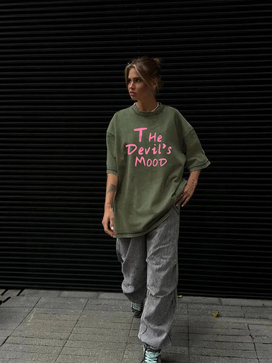 Rosa Brief Design Gewaschen T Shirt Frauen Vintage Baumwolle T-shirts Streetwear Weiche Mineral Tees Mädchen Lose Weibliche T Tops Y2k
