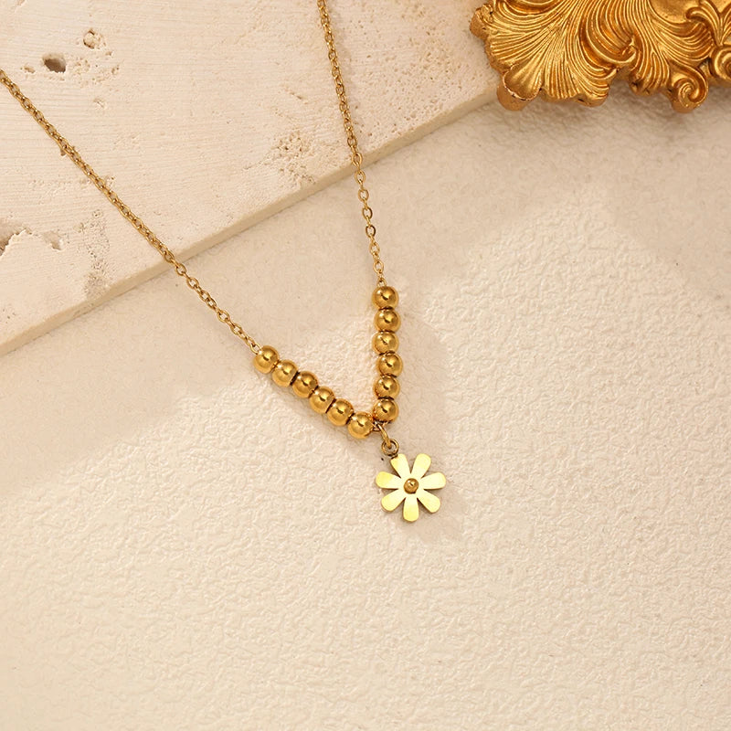 EILIECK 316L Edelstahl Goldfarbene Blumen-Anhänger-Halskette für Frauen, trendige Halskette, wasserdicht, Urlaubsschmuck, Geschenk