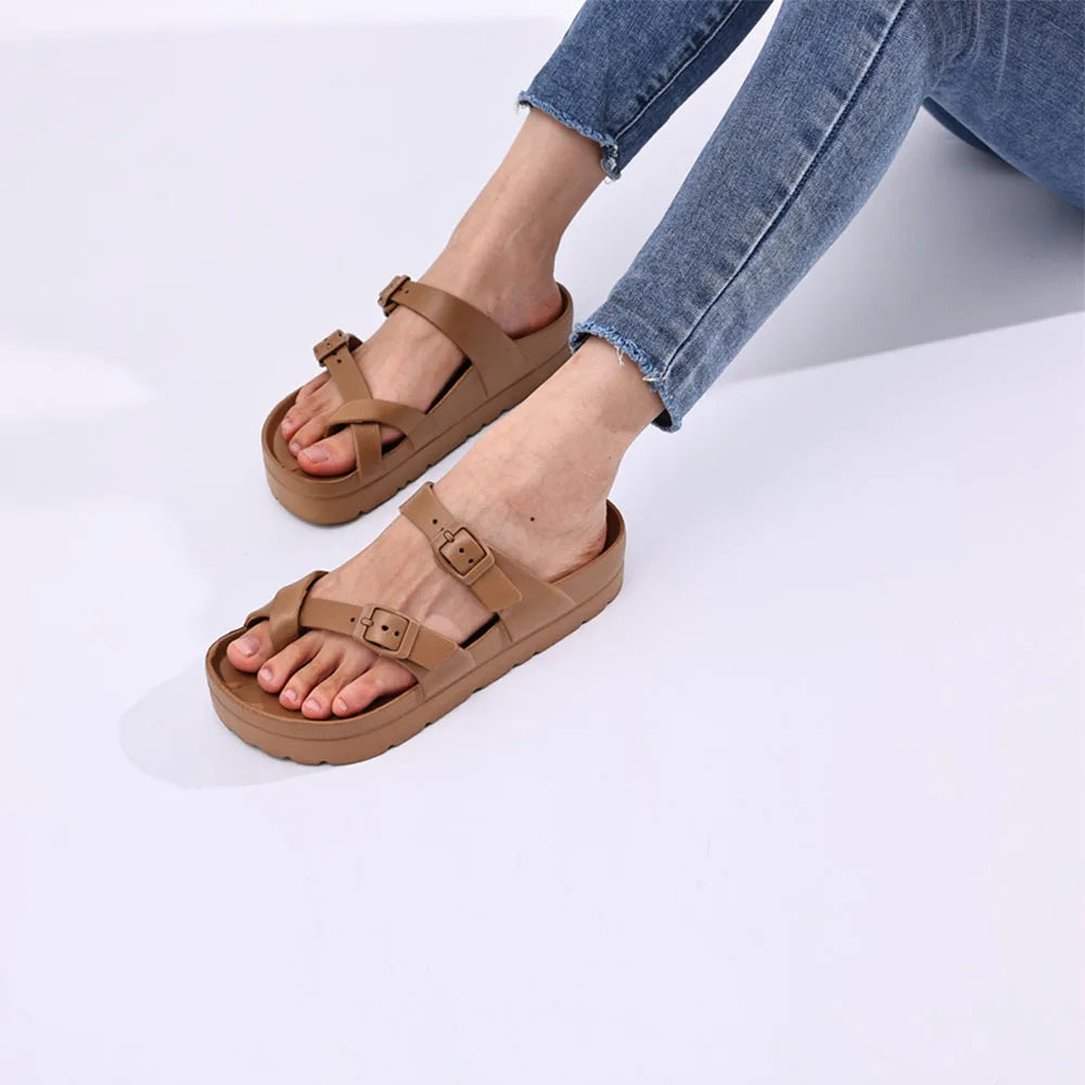 Crestar Modische Plateau-Sandalen, bequeme Schaumstoff-Slides, dicke Sohlen, Outdoor-Strandsandalen mit verstellbarer Schnalle und Fußgewölbeunterstützung
