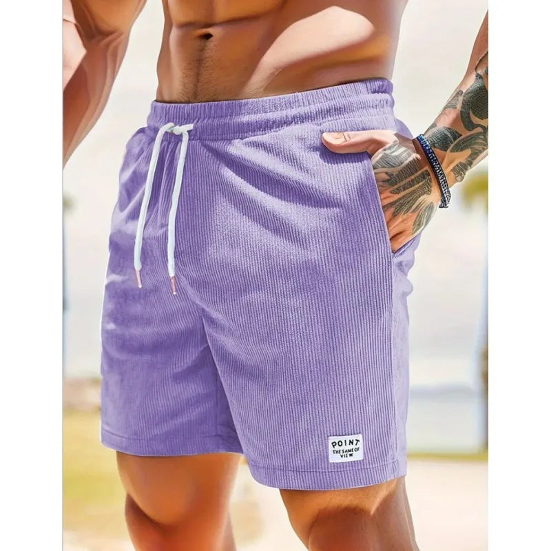 Sommer Cord-Shorts für Herren, dünn, schnelltrocknend, einfarbig, lässige Sport-Jogging-Shorts, locker geschnitten, 5-Punkte-Shorts über dem Knie, Cargo-Hose
