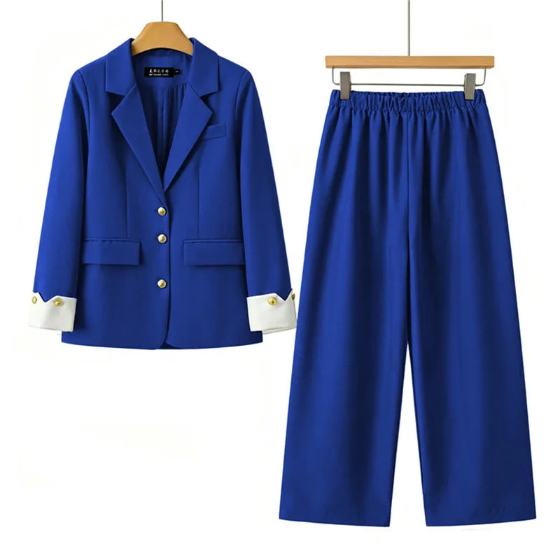 Koreanische Mode 2-Teiliges Set Blazer mit Umlegekragen Langarm Slim Fit Hosen Damenanzüge Büro-Damenkleidung Hosensets für Frauen