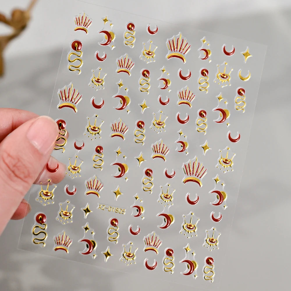 5D Grüner Edelstein Luxus Nail Art Aufkleber Bronzing Barock Halskette Rahmen Nagelschieber Selbstklebend Höflich Retro Nagelaufkleber Dekor