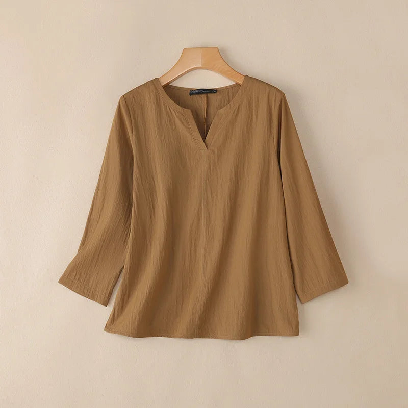 2025ZANZEA Herbst Bluse Frauen V-ausschnitt Langarm Tops Casual Solide Lose Hemd Weibliche OL Arbeit Blusen Retro Tunika Blusas Mujer