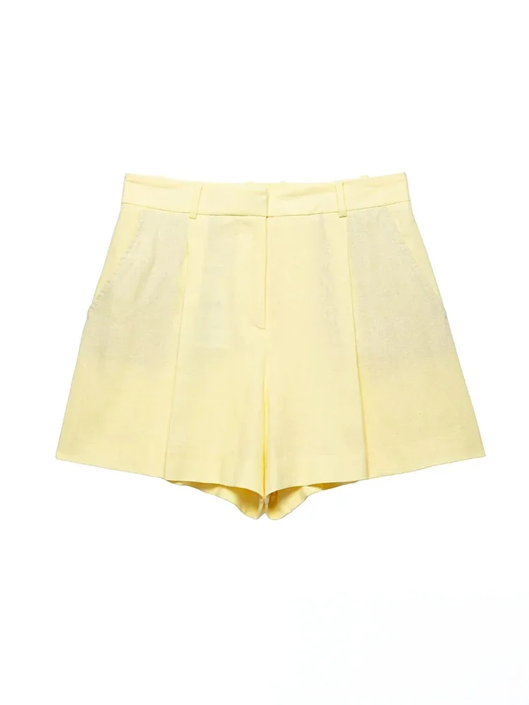 KONDALA Casual Chic Butter Gelb Frauen Anzug Solide Oansatz Taste Ärmelloses Top Zipper Gerade Shorts Mode 2025, Sommer Sets