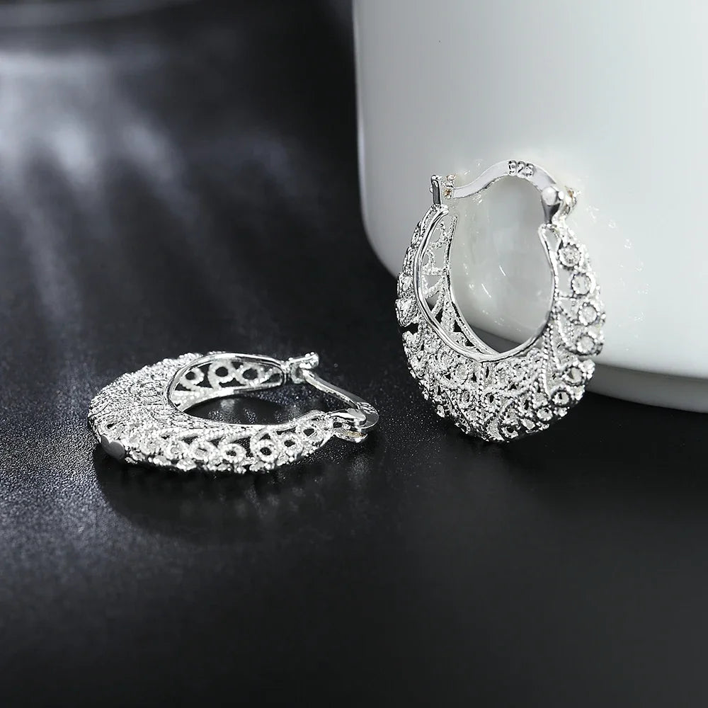 Charm-Ohrringe aus 925er-Sterlingsilber für Damen, Schmuck, All-Match-Trend, hohl geschnitzt, Weihnachtsgeschenke