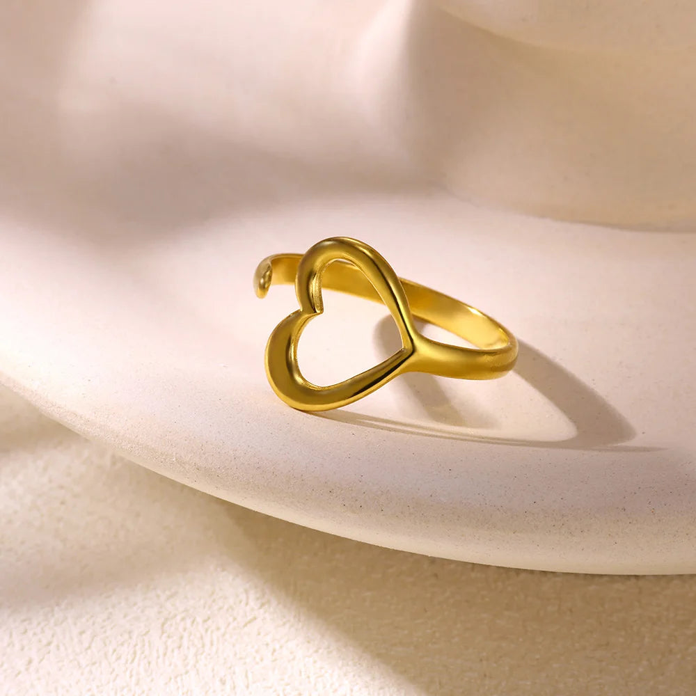 Minimalistische offene Schlangenringe aus Edelstahl, goldfarben, herzförmig, verstellbare Ringe, klassischer Partyschmuck, kostenloser Versand