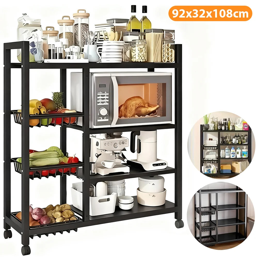 92*32*108cm Küchen-Aufbewahrungsregal mit Rollen Mehrstöckiges Lagerregal Mikrowellen- und Herdregal für Zuhause