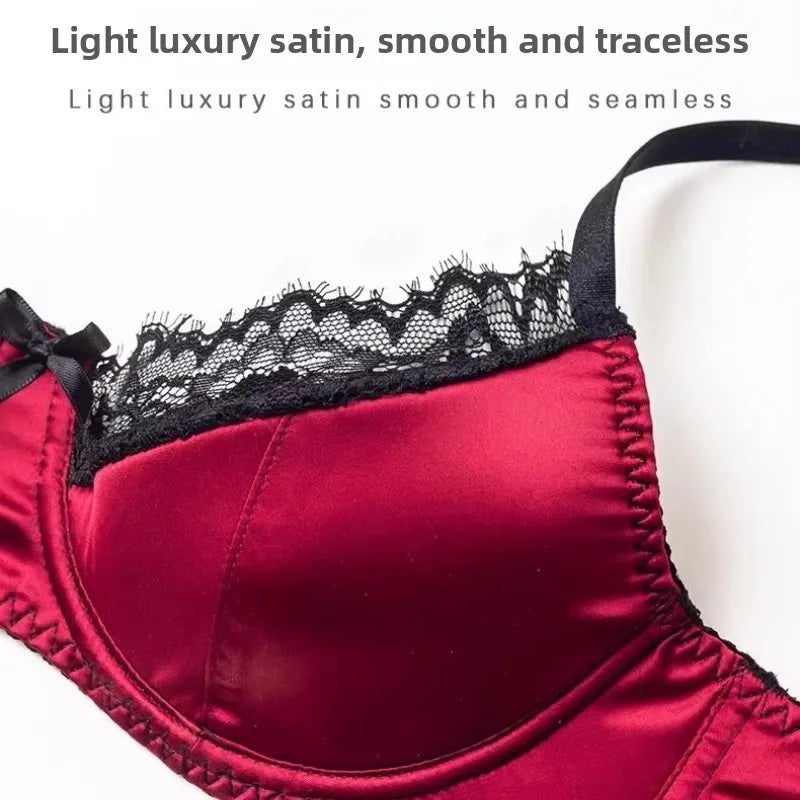 French Sexiness Red Wedding Night Dessous BH-Set Jahr Spitzen-Bralette, dünn, verstellbar und gerafft für kleine Brust
