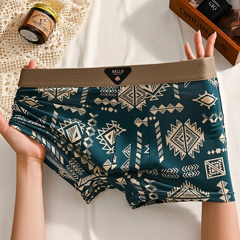 1 stücke männer Unterwäsche Eis Seide Boxer Shorts Plus Größe 6XL Unterhosen Atmungsaktiv Sexy Dünne Höschen Drucken Dessous Großhandel 5803
