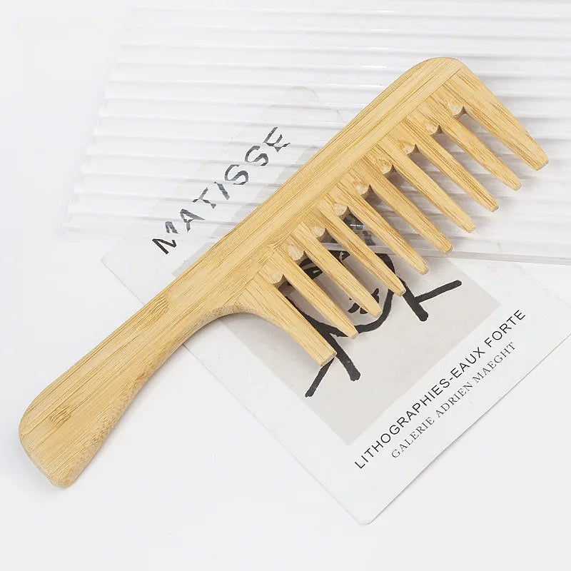 1Pcs Natürliche Bambus Holz Haar Kamm Anti-Statische Afro Gabel Kämme Für Frauen Runde Breite Zahn Holz Kamm haar Pinsel frauen
