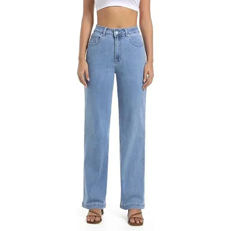 2025 Dame Chic Mode Gerade Bein Jeans Frauen Slim Fit Stretch Hohe Taille Denim Hosen Weibliche Retro Rosa Beige Günstige Hosen