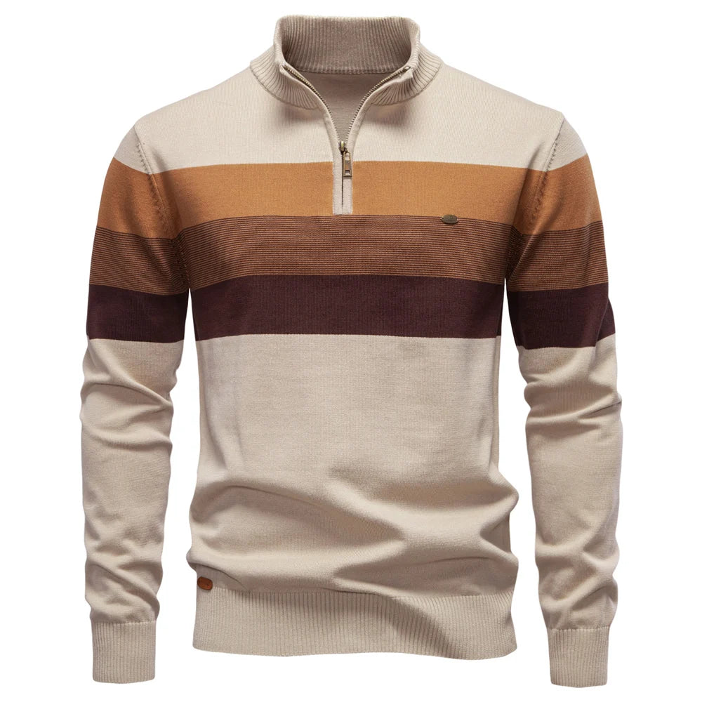 AIOPESON Herren Patchwork Pullover Pullover Baumwolle Casual Zipper Mock Neck Pullover für Männer Neue Winter Mode Warme Pullover für Männer