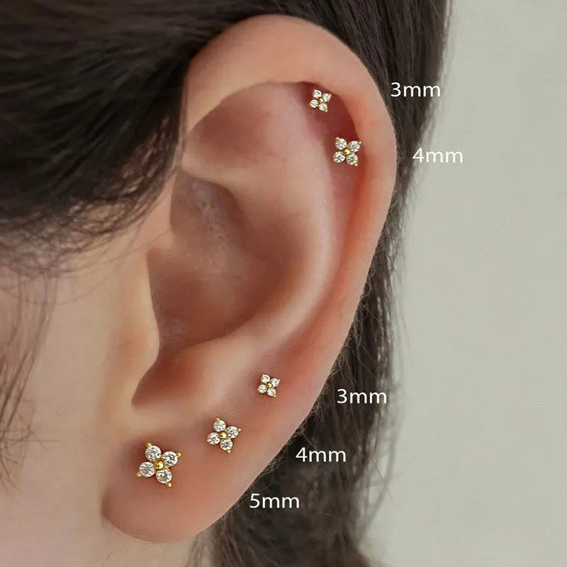 Exquisiter kleiner runder Zirkonia-Ohrstecker in Blumenform, goldfarben, für Damen, schlicht, Party, Hochzeit, Modeschmuck