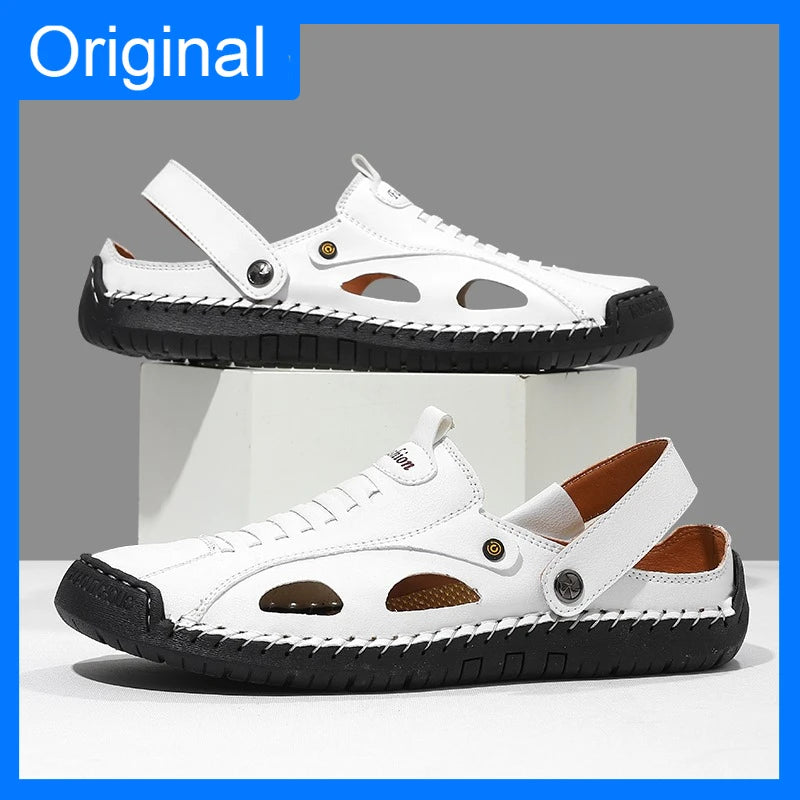 Herren-Sandalen Mode Leder Bequeme Sommer Outdoor-Strandschuhe Casual Dual-Use Rutschfeste Hochwertige Plateau-Pantoffeln