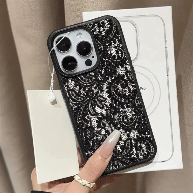 Telefon Fall Für IPhone 17 17Air 16 Pro Max 15 14 Plus 13 12 11 16E X XR XS max Schwarz Spitze Muster Schutz Soft Cover Funda
