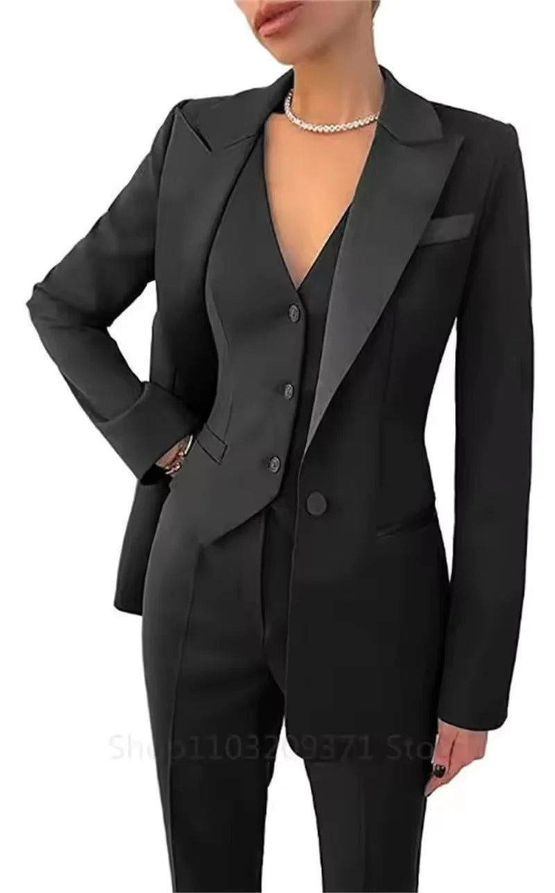 Eleganter Damenanzug 3-teilig Jacke Weste Hose Einreihig Damenkleidung Smart Formell Büro Bankett Damen-Blazer-Sets