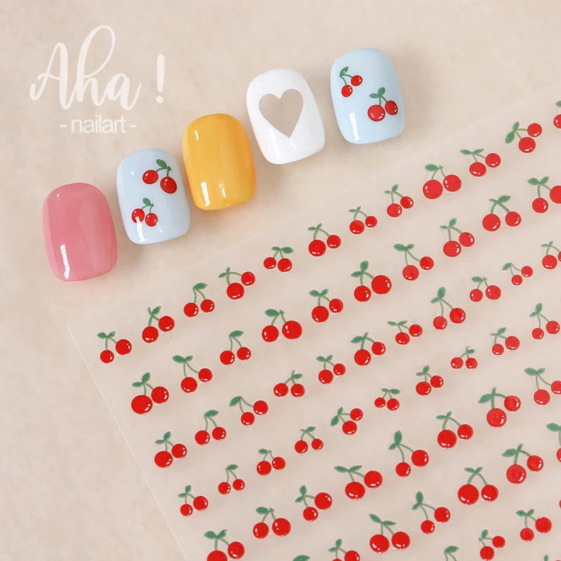 1Pc Kawaii Rote Kirsche Bogen Nail art Aufkleber Nette Sommer Obst Erdbeere Kirsche Klebe Aufkleber 8*10cm slider Nail art Dekoration