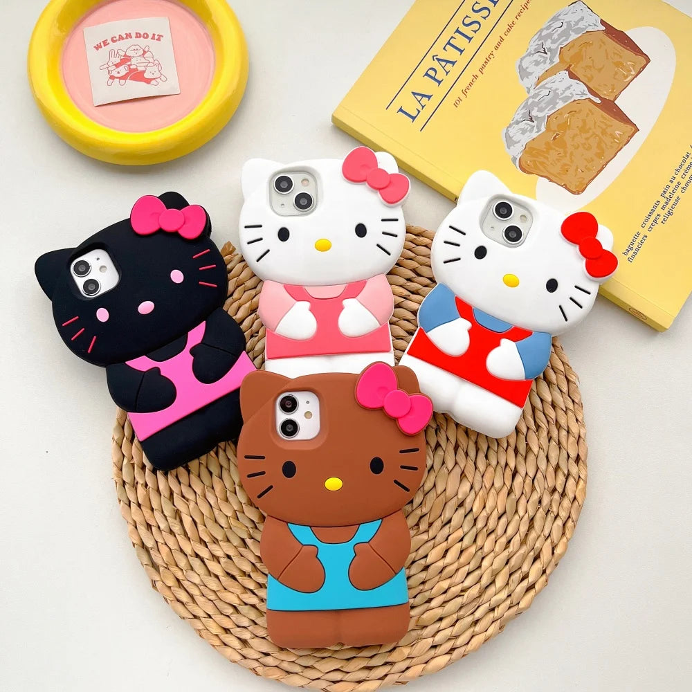 3D Niedliche HelloKitty Silikon-Handyhülle für iPhone 17 Pro Max 16 Plus 15 14 13 Pro 12Mini 11 Pro Max XR X XS 7 8 Stoßfeste Schutzhülle