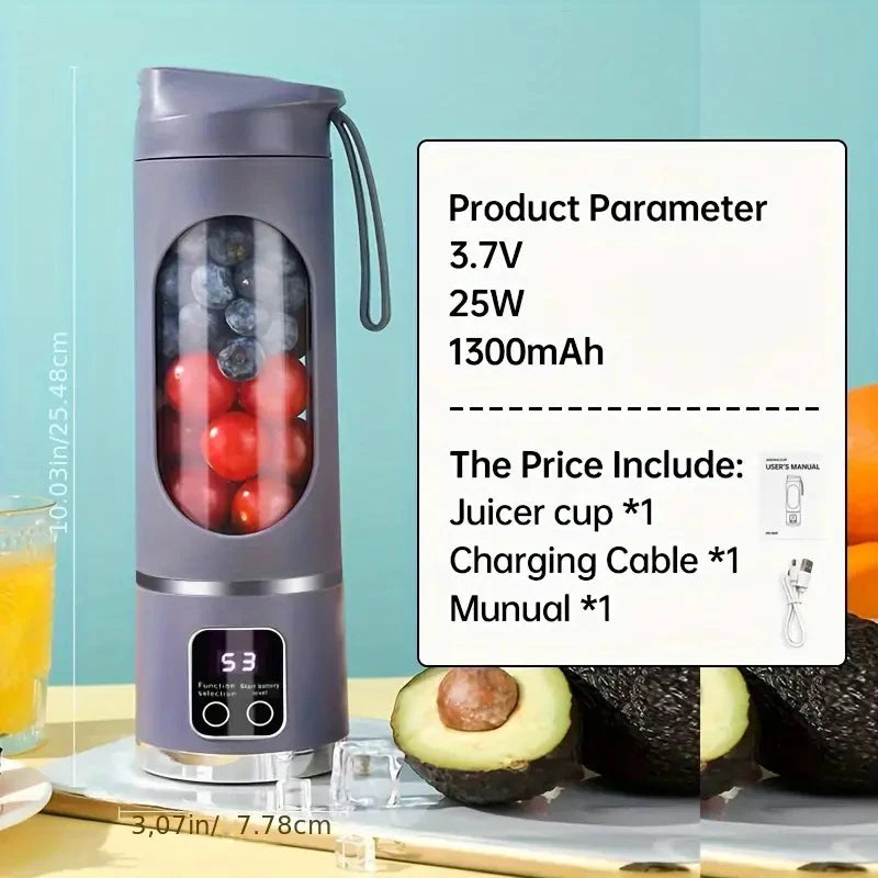 1 kleiner tragbarer Mixer und Entsafter – wiederaufladbar über USB, persönlicher kabelloser Mixer mit Edelstahlklingen