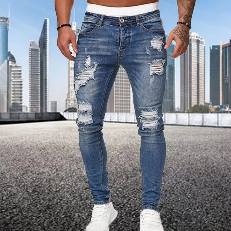 2024New Ripped Skinny Jeans Männer Vintage Waschen Elastische Biker Löcher Denim Hosen Beiläufige Dünne Jogger Hosen Distressed Streetwear