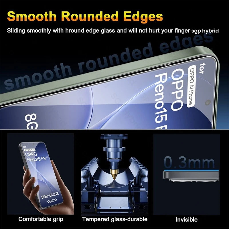 5-1 Stück Vollständig abdeckendes gehärtetes Glas für Oppo Reno15FS Reno15F Reno15 Reno 15 FS F 15FS 15F 5G 9H kratzfeste Displayschutzfolie