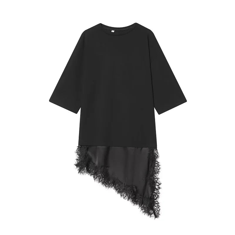 MUJER Polo Spitze Damen T-Shirt Asymmetrische Tank Tops für Frau Kurzarm Lustige Frau T-Shirts Streetwear Casual Tops Damen