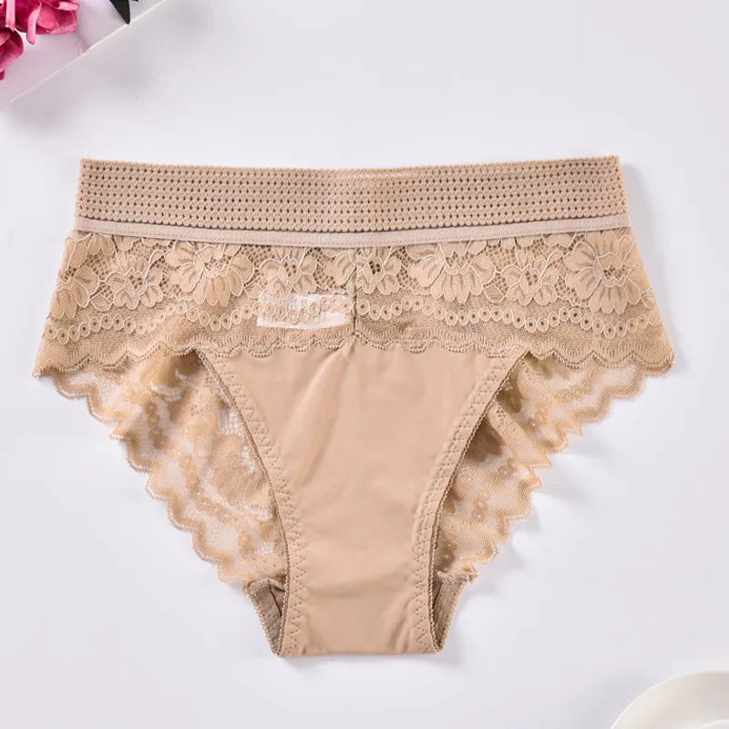 Plus Größe Dessous Sexy Einfarbig Mode Slips Hohe Taille Frauen Unterwäsche Elastische Atmungsaktive Hose Ausgehöhlte Stickerei