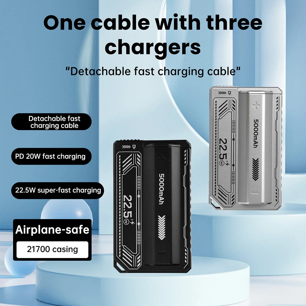 21700 Power Bank Case PD 20 W Schnellladung Eingebautes Kabel Abnehmbare Power Bank DIY Batteriegehäuse (ohne Batterie)