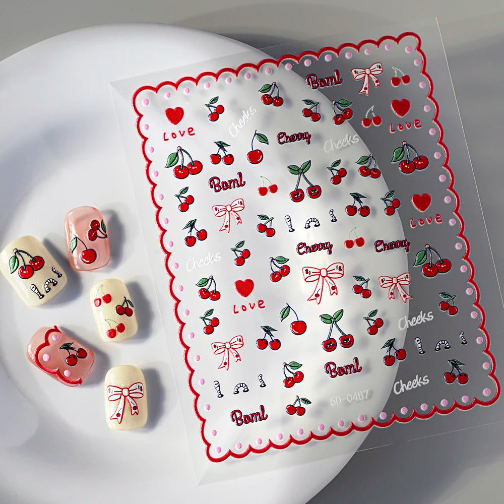 1Pc Kawaii Rote Kirsche Bogen Nail art Aufkleber Nette Sommer Obst Erdbeere Kirsche Klebe Aufkleber 8*10cm slider Nail art Dekoration