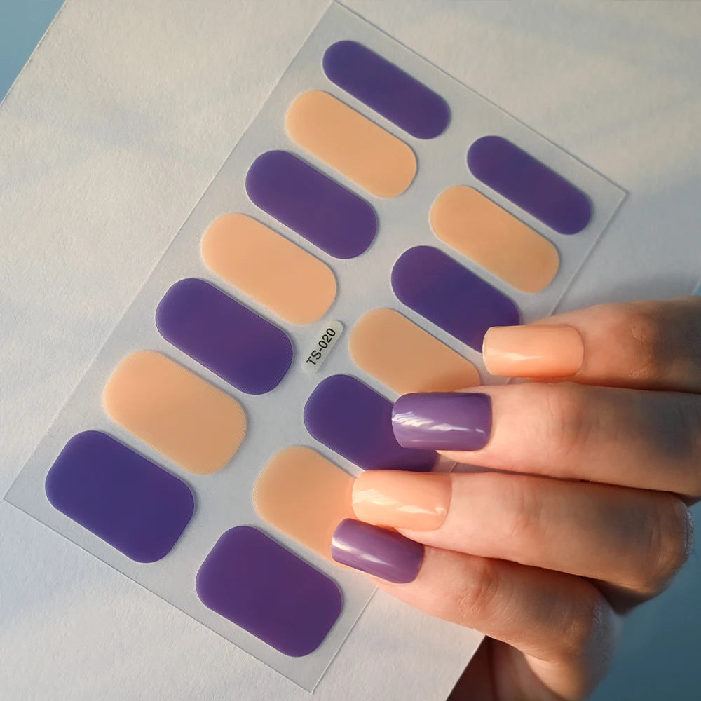 14 Tipps Full Wrap Nagellack Aufkleber Selbstklebende einfarbige Gel-Nagelstreifen Kunst Aufkleber Nicht halbgehärtete DIY Nageldekorationen