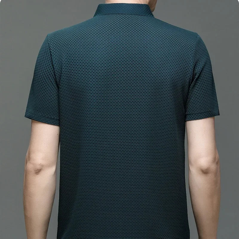 Sommer Neue männer Lop-up Hohl kurzarm Polo T-shirt Eis Seide Atmungsaktive Business-Mode T-Shirt männliche Marke Kleidung