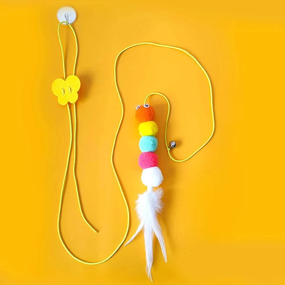 Pet Teasing Stick Kätzchen Selbst Hallo Elastische Seil Katze Spielzeug Feder Glocke Teasing Stick Hängen Schaukel Spielzeug