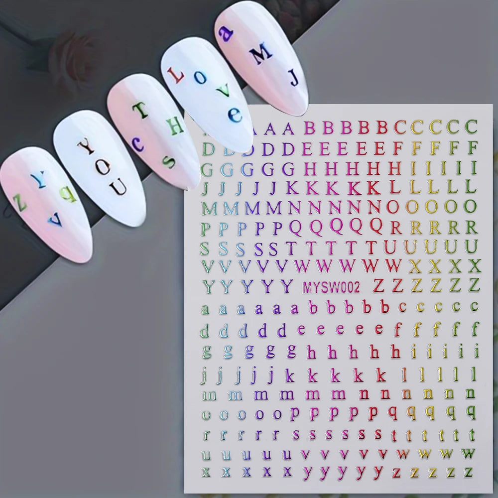1 Stück 3D Englischer Buchstabe Nail Art Aufkleber Kleine 26 Alphabet Klebeaufkleber 10*8 cm 0-9 Nummer DIY Sliders Maniküre Dekorationen