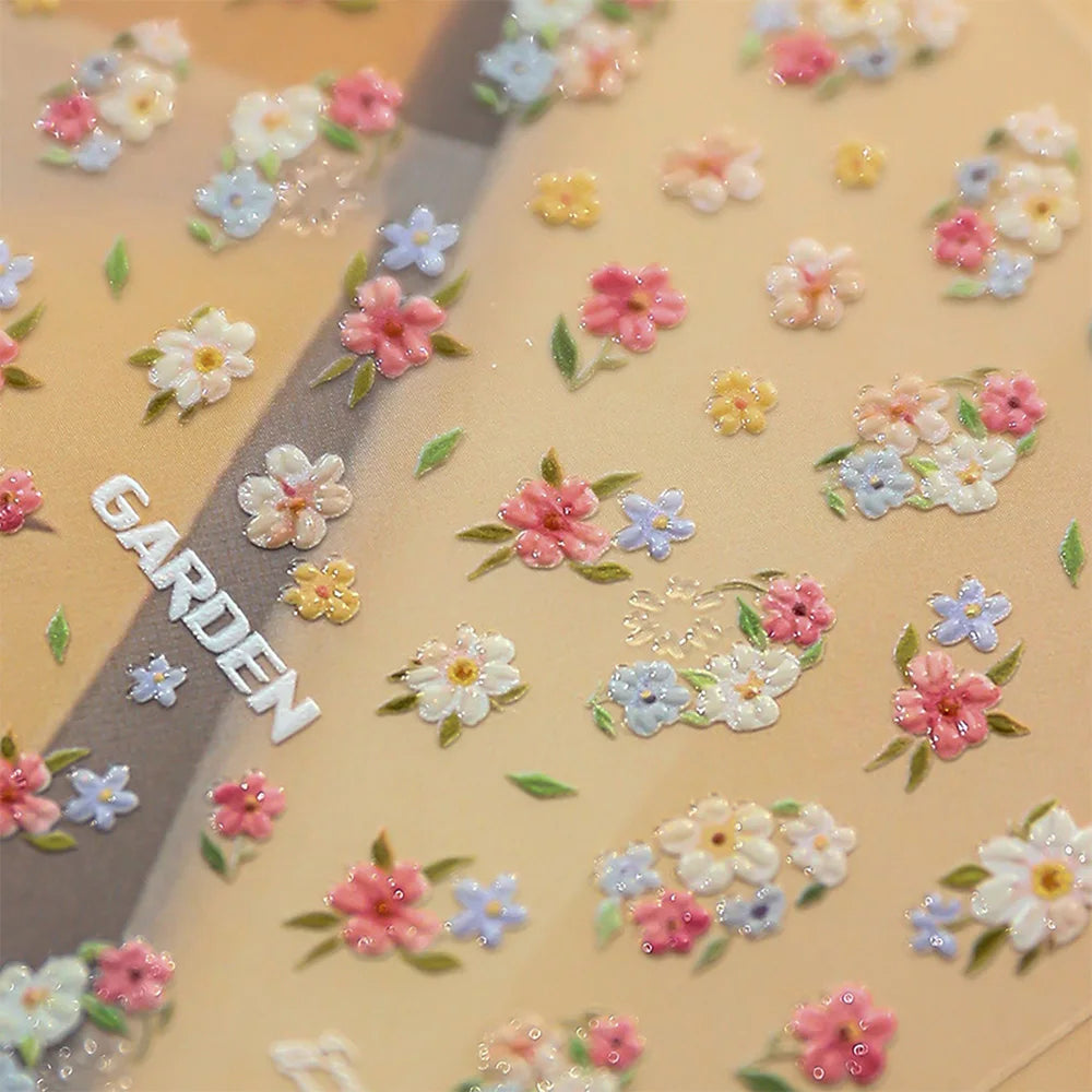 1 Stück 5D Elegante Rosa-Weiß-Blaue Blumen-Nagelaufkleber Aurora-Muschel Grüne Blätter Nagelsticker Selbstklebende Mini-Blumen-Nageldekoration