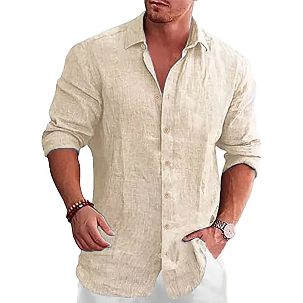 Männer Langarm Hemd Anzug Casual Einfachen Stil Revers Kragen Leichte Atmungsaktive Outfit Männliche Mode Sets Frühling Sommer