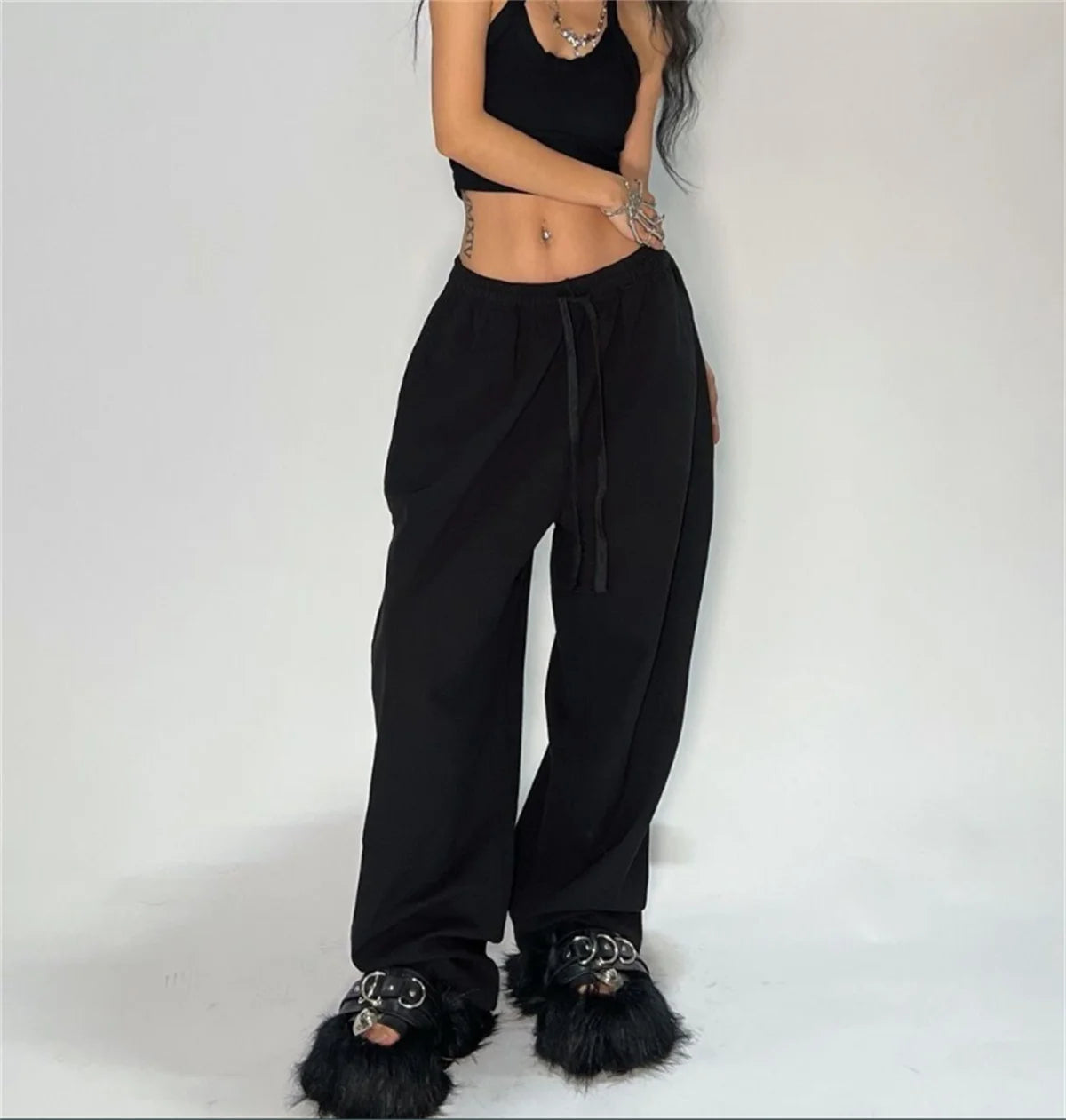 Casual Solide Jogginghose Für Frauen Hohe Taille Spitze Up Lose Jogger Hose Klassische Baggy Streetwear Weibliche Sport Tanz Hose Y2K