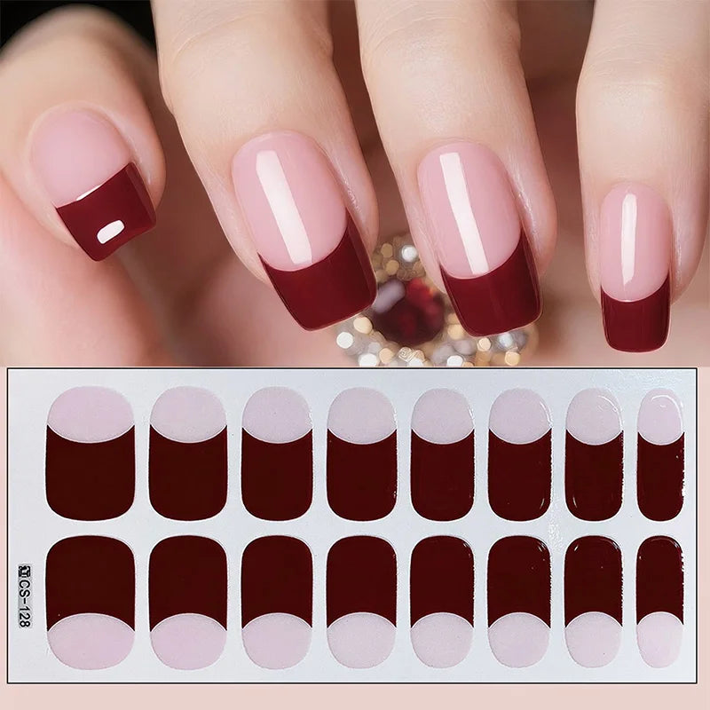 16 Tipps weinrote Nagelaufkleber, langlebig, einfarbig, volle Nagelfolien, selbstklebender Slider, Nagelkunst, DIY-Aufkleber, Maniküre-Dekor