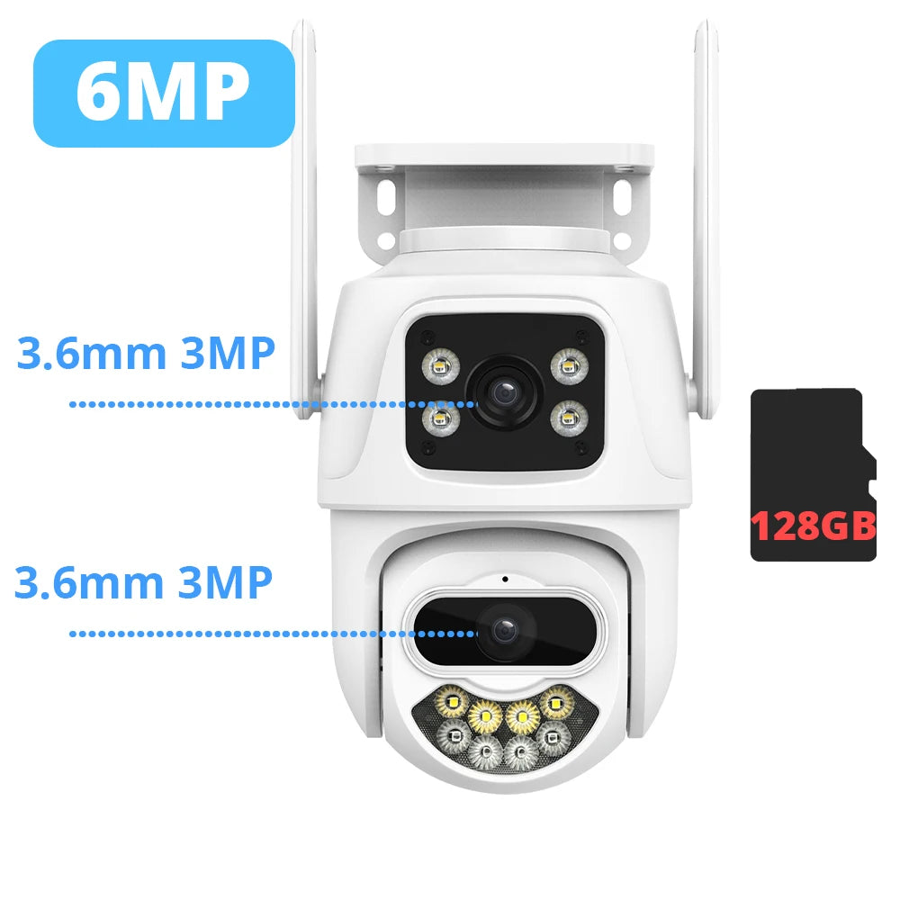 9MP 6MP WLAN-Kamera IP Außen-PTZ-Sicherheitskamera mit drei Objektiven, Dual-Screen, KI-Personenerkennung, automatische Verfolgung, Überwachungskamera ICSee