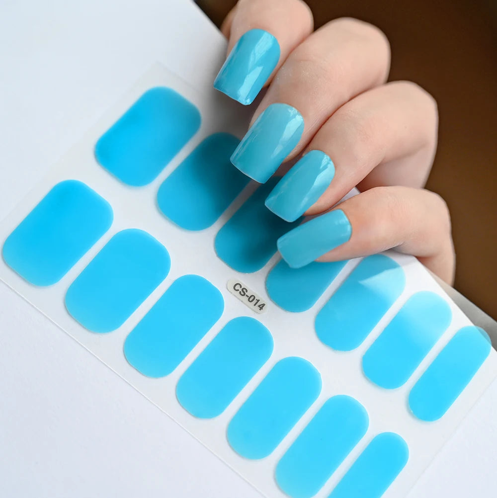 14 Tipps/Blatt Rosa Gel-Nagelaufkleber mit vollständiger Abdeckung, halbgehärtete UV-/LED-Lampe, Nagellackverpackungen, langanhaltende selbstklebende Maniküre-Spitze